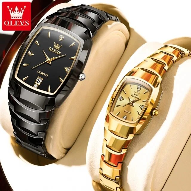 OLEVS 7006 Brand Tungsten Steel Strap Women and Men Couple Watch Original Luxury Golden 3ATM Waterproof Wristwatch Reloj Watches