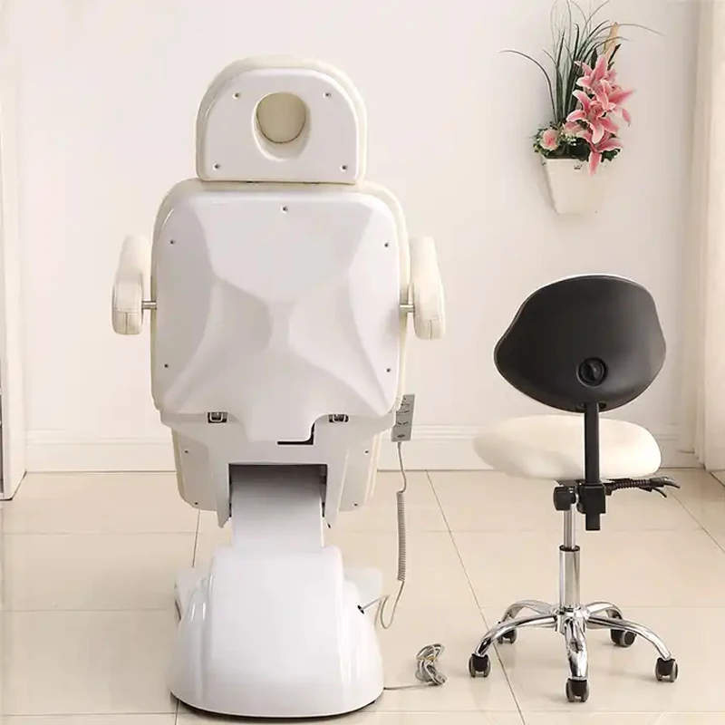 Heavy Duty Mobile Electric Facial Bed Disassembled Armrest Adjustable Height White Treatment Bed With 3 Motor