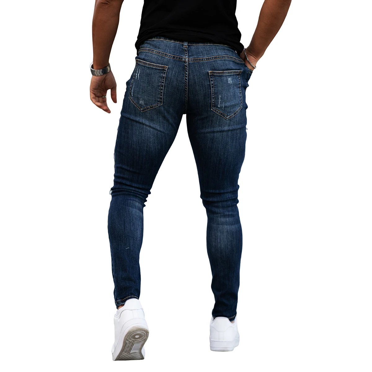 Gingtto Custom White Black Denim Men Jeans Pants Trousers For Men Tapered Stretch Distressed Ripped Damage Skinny Jeans