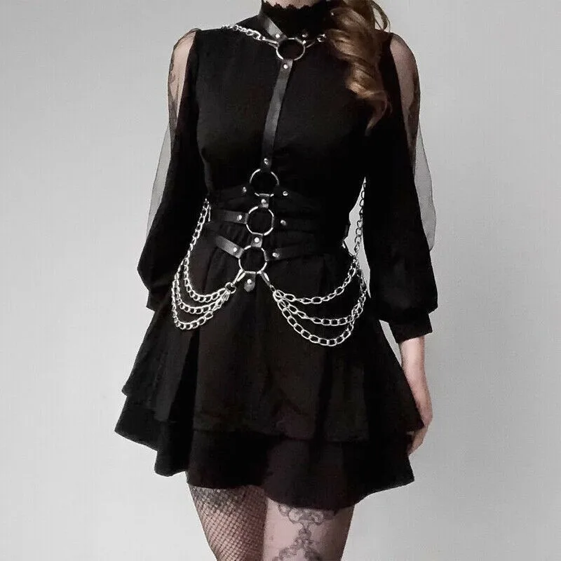 Trendy Leather Chain Belt One Bra Chain Fashion Jewelry Body Chain