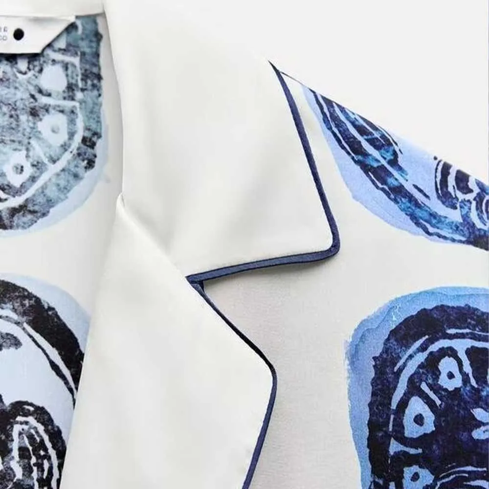 PB&ZA Women 2023 spring New Fashion Print Blouses Vintage Long Sleeve Button-up Female Shirts Chic Tops