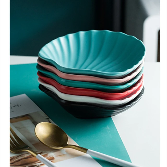 Porcelain Dessert Snack Fruit Salad Tableware Shell Shape Ceramic Plate For Restaurant