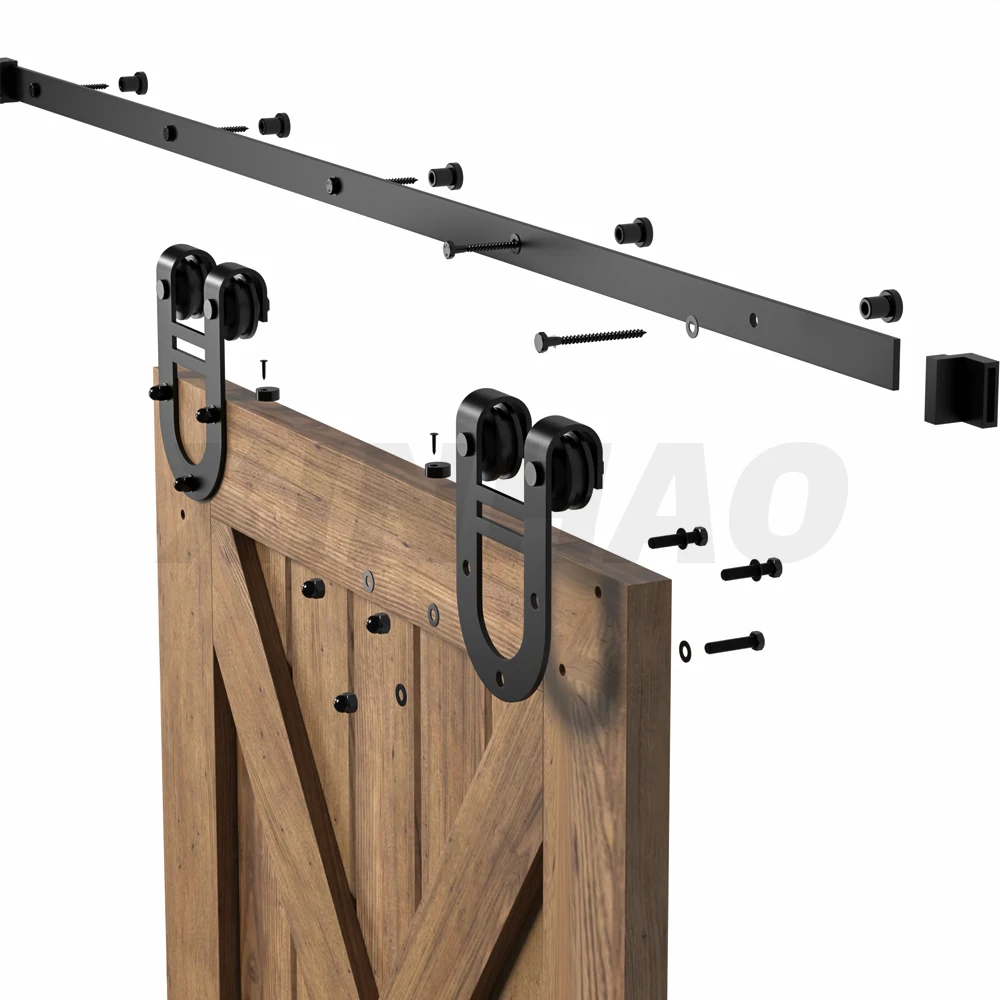 Factory DIY Customized Modern Black Powder Coated Horse Shoe Shape Black Powder Coated Barn Door And Hardware Kit