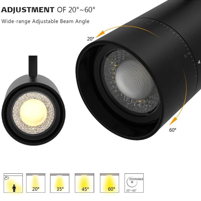 Nordic Commercial Antique Shop Moving Head Rail 3 Phases Pro 25w 30w Cob Focus Adjustable Zoomable Museum Led Track Light
