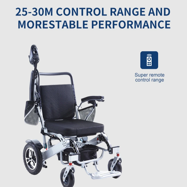 2022 Amazon Hot Selling Aluminum Alloy Lightweight Wheelchair Folding Power Remote Control Portable Electric Wheelchair