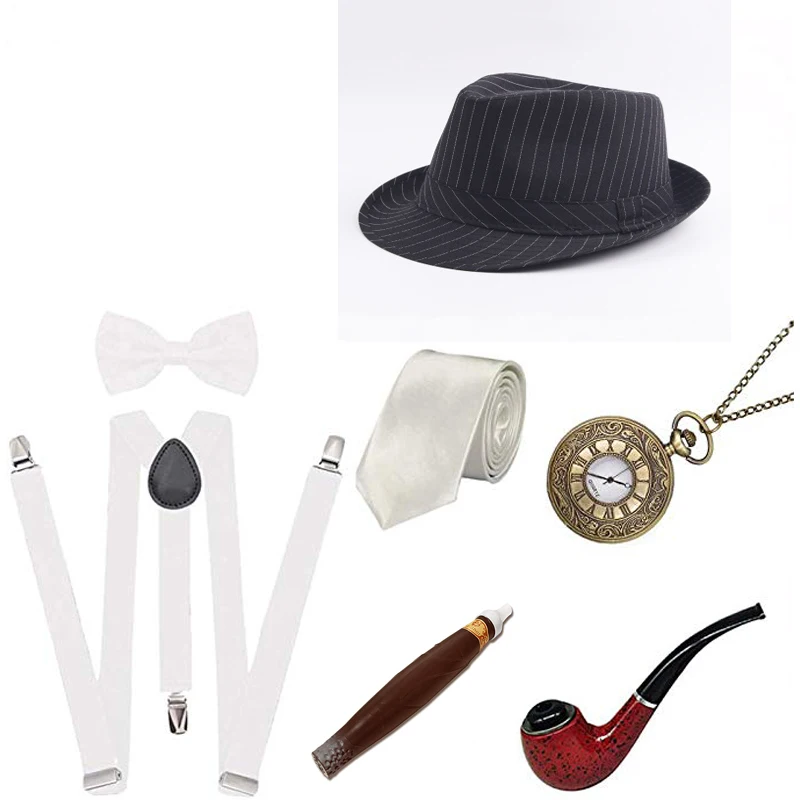 1920S Mens Great Gatsby Accessories Set Roaring 20s 30s Retro Gangster Costume