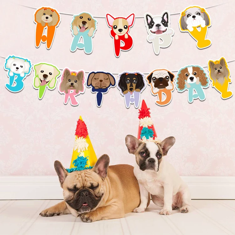 Kiaye Popular Hot Sale Happy Birthday Cartoon Dogs Pets Pattern Banner Flag Party Wall Decorations Supplies