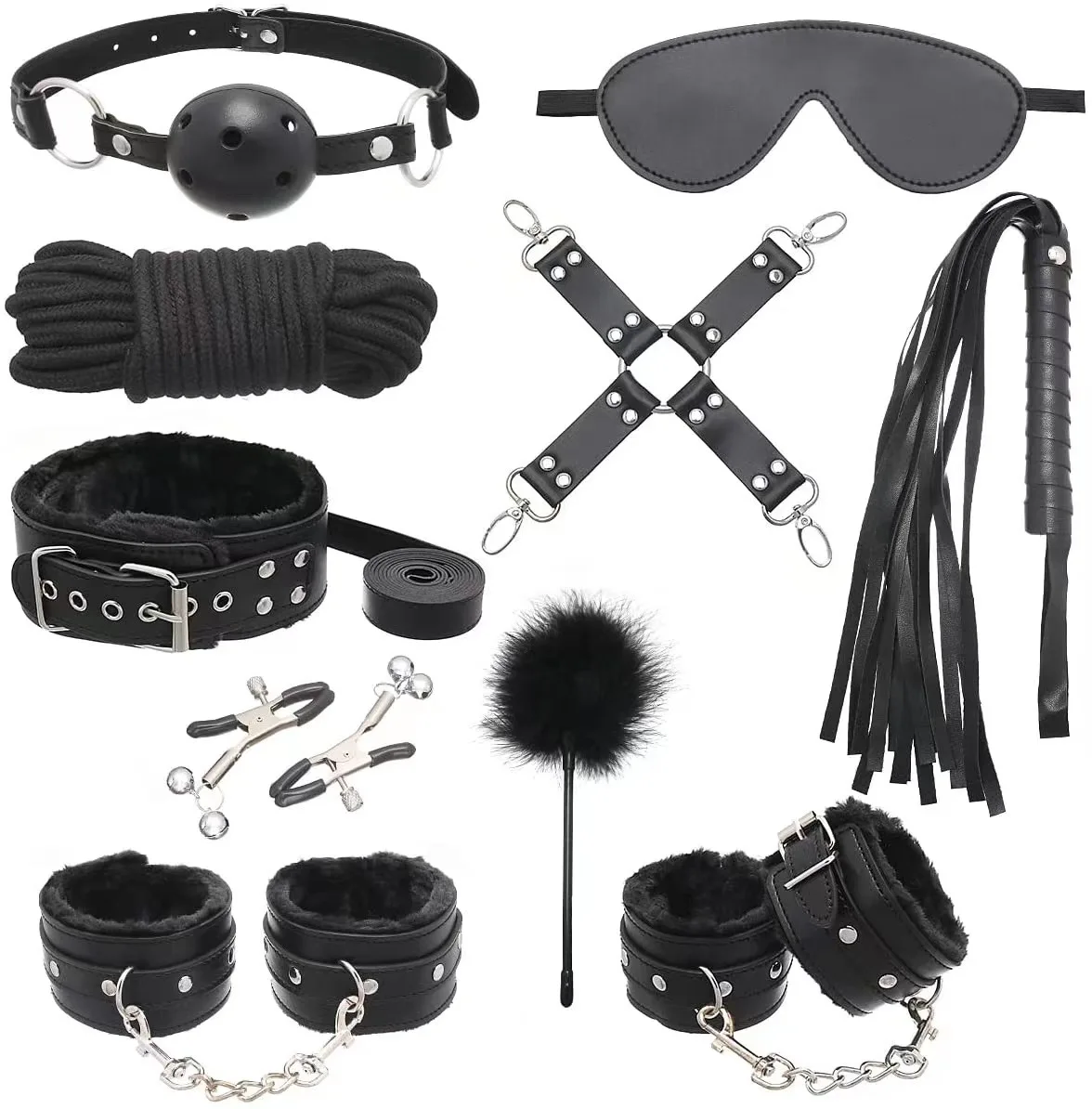 Women and Couples 12 Pcs BDSM Leather Bondage Sets Restraint Kits Bondage for Sex