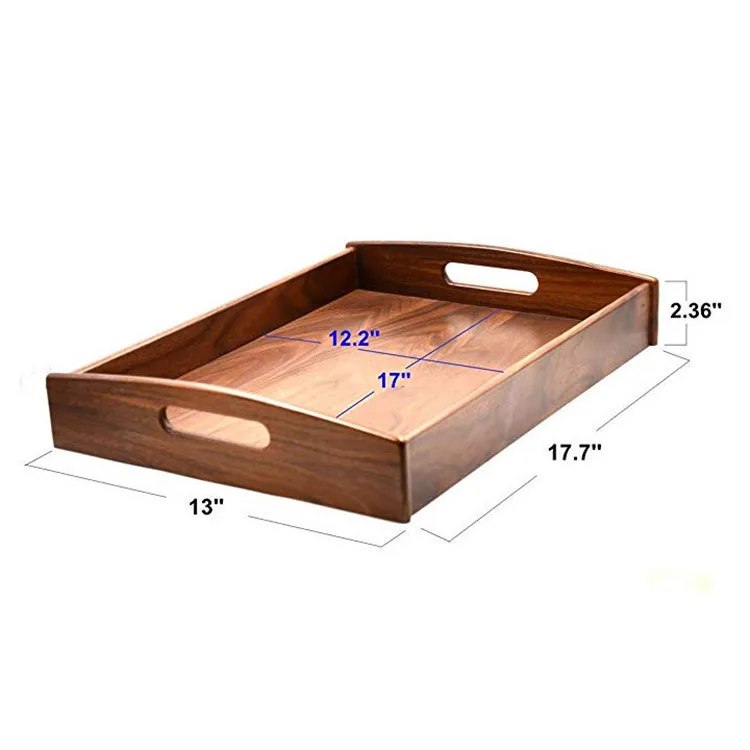 Decorative Hotel Bar Coffee Tea Platter Black Walnut Wood Pizza Trays 18 inch