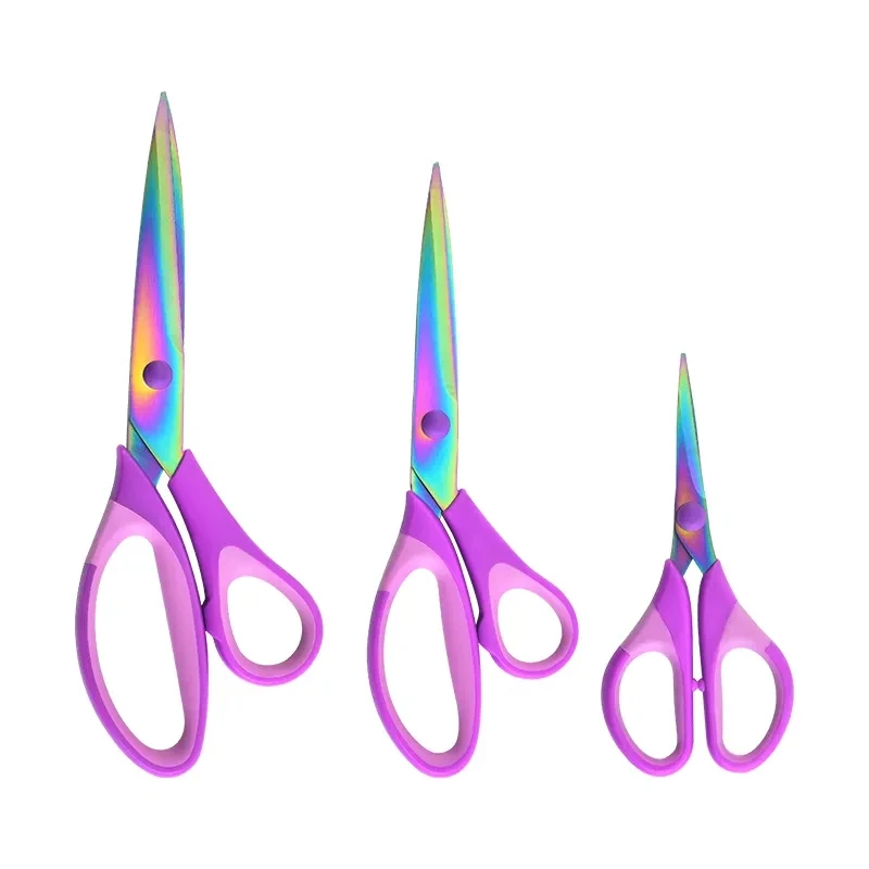 Delicate 3Pcs Office Home Stationary Scissors Titanium Blades Multicolor Stainless Steel Scissors Set
