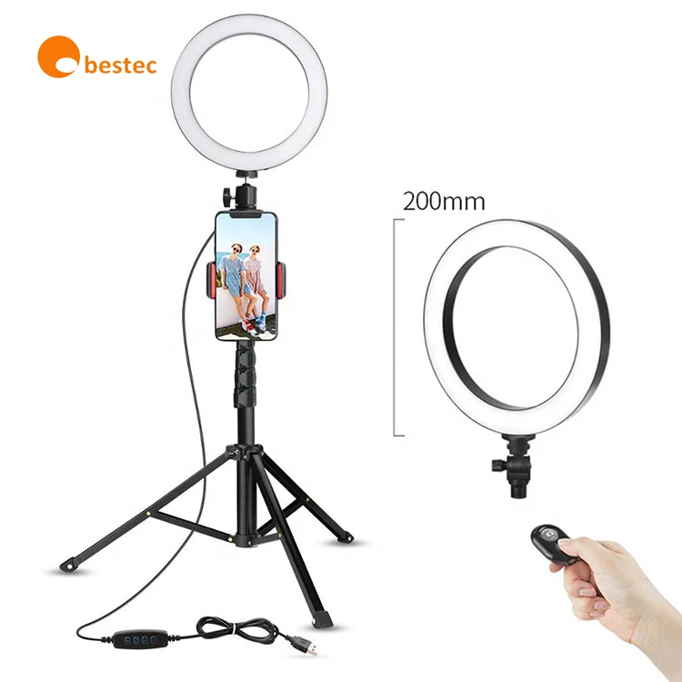 Obestec For Live Stream Makeup YouTube Video Dimmable 8 Inch Selfie Ring Light With Cell Phone Holder