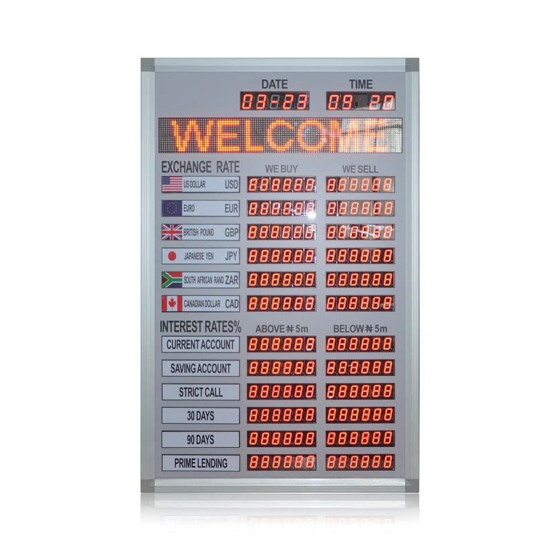 Jhering factory sell indoor bank electronic digital IR control foreign exchange rate led display board