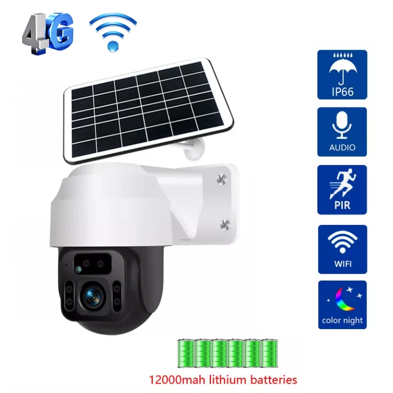 Outdoor Wildlife Farm PTZ Security Surveillance GSM SIM Card IP APP Real Time Live Streaming Solar Powered Battery 4G Camera