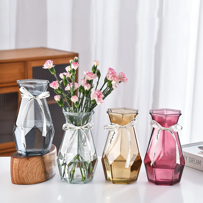 European style simple geometric stained glass vase decoration transparent flower water raised creative crafts dry vase