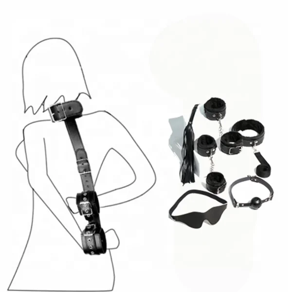 7pcs  black red bondage gear bdsm japanese bondage suit adult kit bondage red