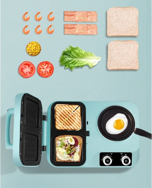 Multifunctional four-in-one - Breakfast machine Sandwich machine Light pre-toaster toaster toaster electromechanical cooking pot