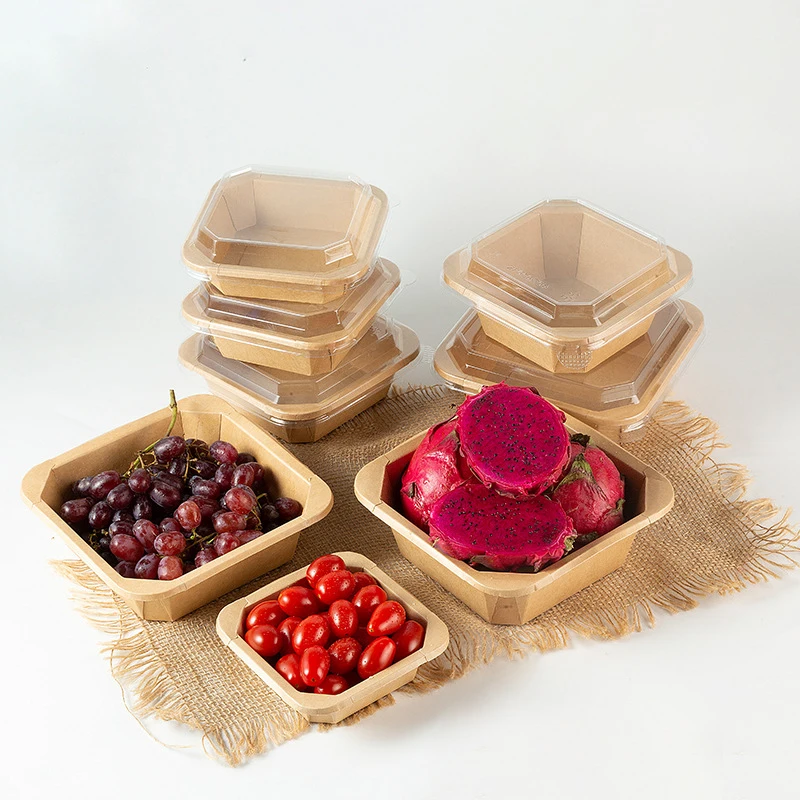 Wholesale Popular Disposable Octagon Shape Takeaway Food Paper Tray Square Paper Salad Bowls with Lids