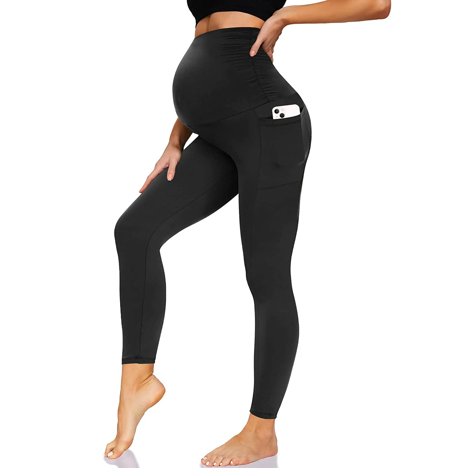 Women High Waist Essential Stretch Secret Fit Belly Legging Pregnancy Skinny Pants Maternity Leggings with Pocket