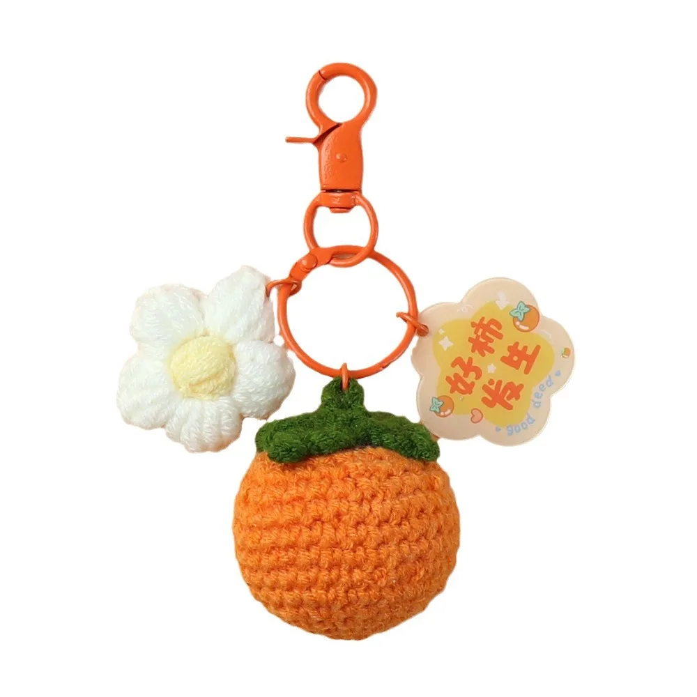 Chinese Styles Persimmon Cute Plush Keychain Toys Crochet Flower for Gift Bag Pendant