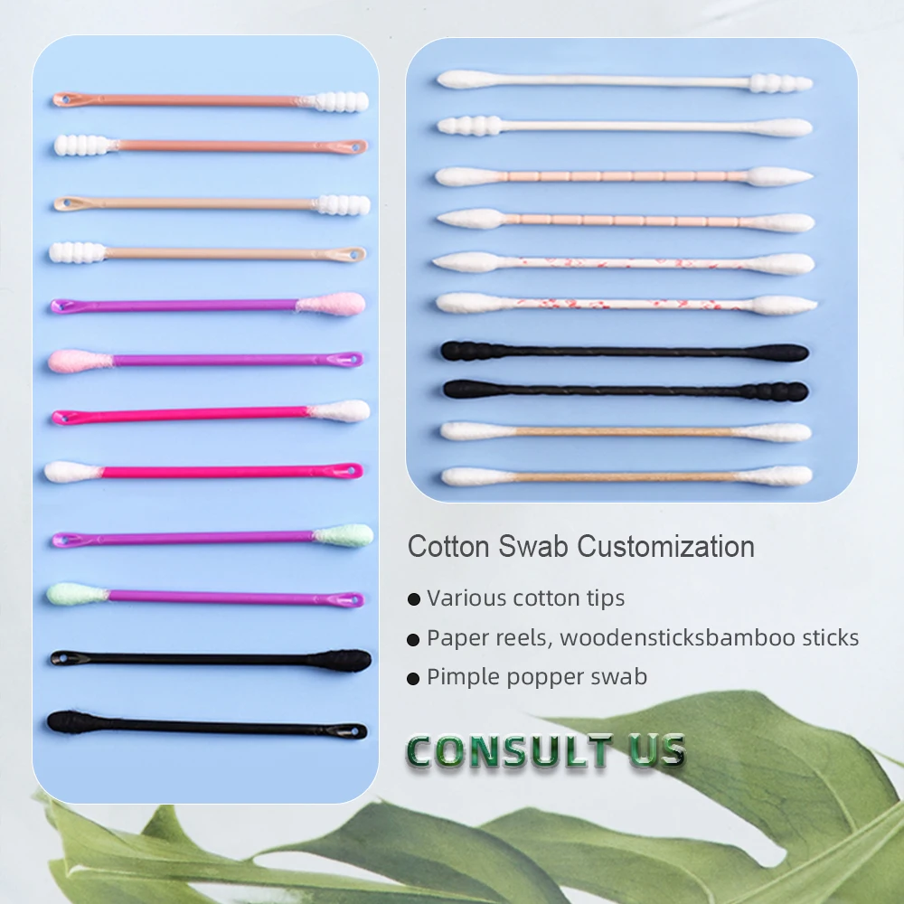 Custom Sterile Cosmetic Colored Pointed Big Bamboo Stick Ear Cotton Swab