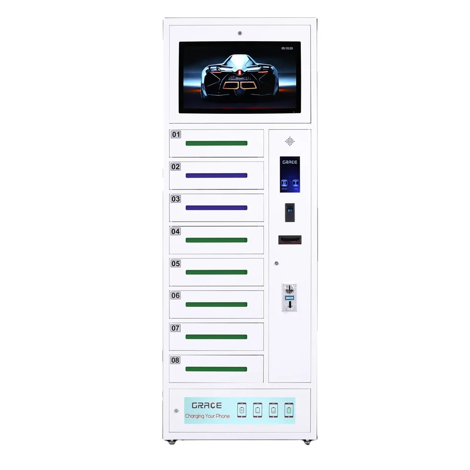 8 Bays Mobile Phone Charging Station Lockers For Laptops Fingerprint Phone Charging Locker Machine Cabinet