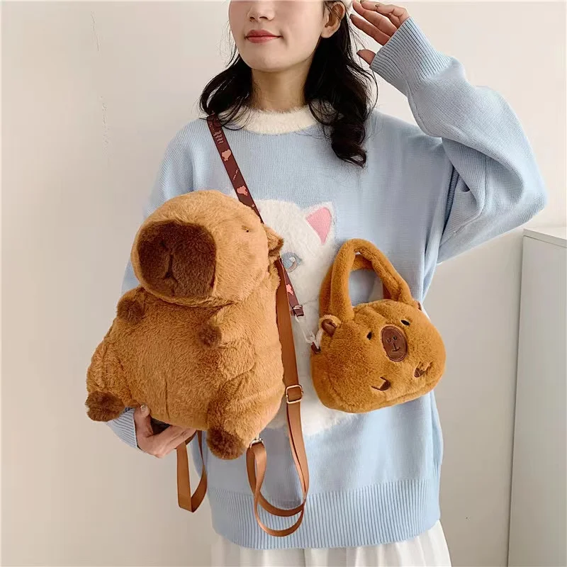 Ruunjoy Capybara Plush Backpack Simulation Animal Toys Handbags Fluffty Cute Stuffed Animals Capybara Tote Bags Plush Schoolbag