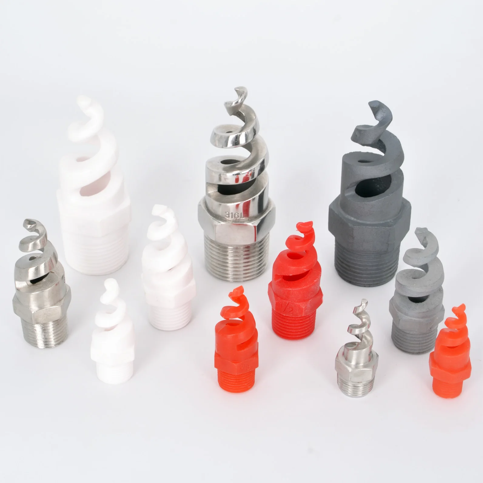 
Stainless steel SUS 316 ceramic plastic pigtail SPJT whirljet water spray spiral nozzle for flue gas desulfurization 