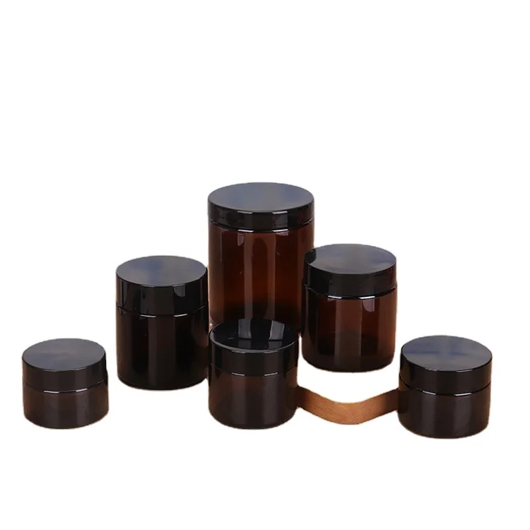 1oz 2oz 3oz Amber Straight Sided Glass Jar Cosmetic Face Cream Jar With Lid Inner Liner