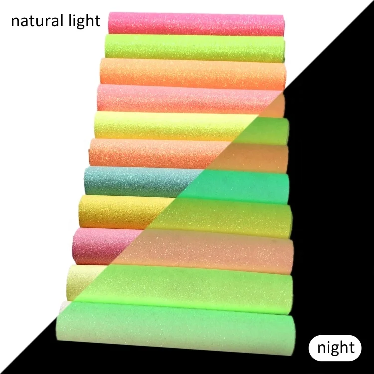Glow in the Dark Faux Leather Sheets Solid Color Fine Glitter Synthetic Leather Fabric for DIY Bows 19794