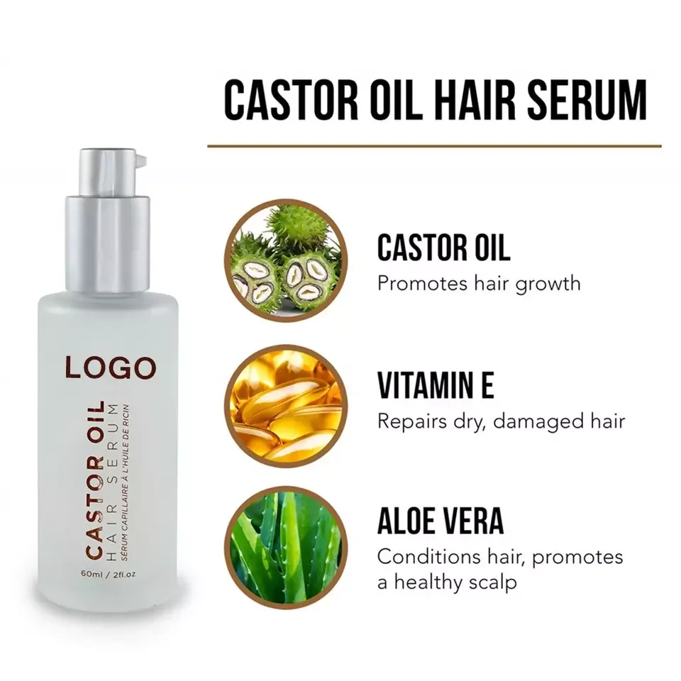 Private Label Advanced Hair Growth Serum with Castor Oil For Longer Hair and Eyelashes