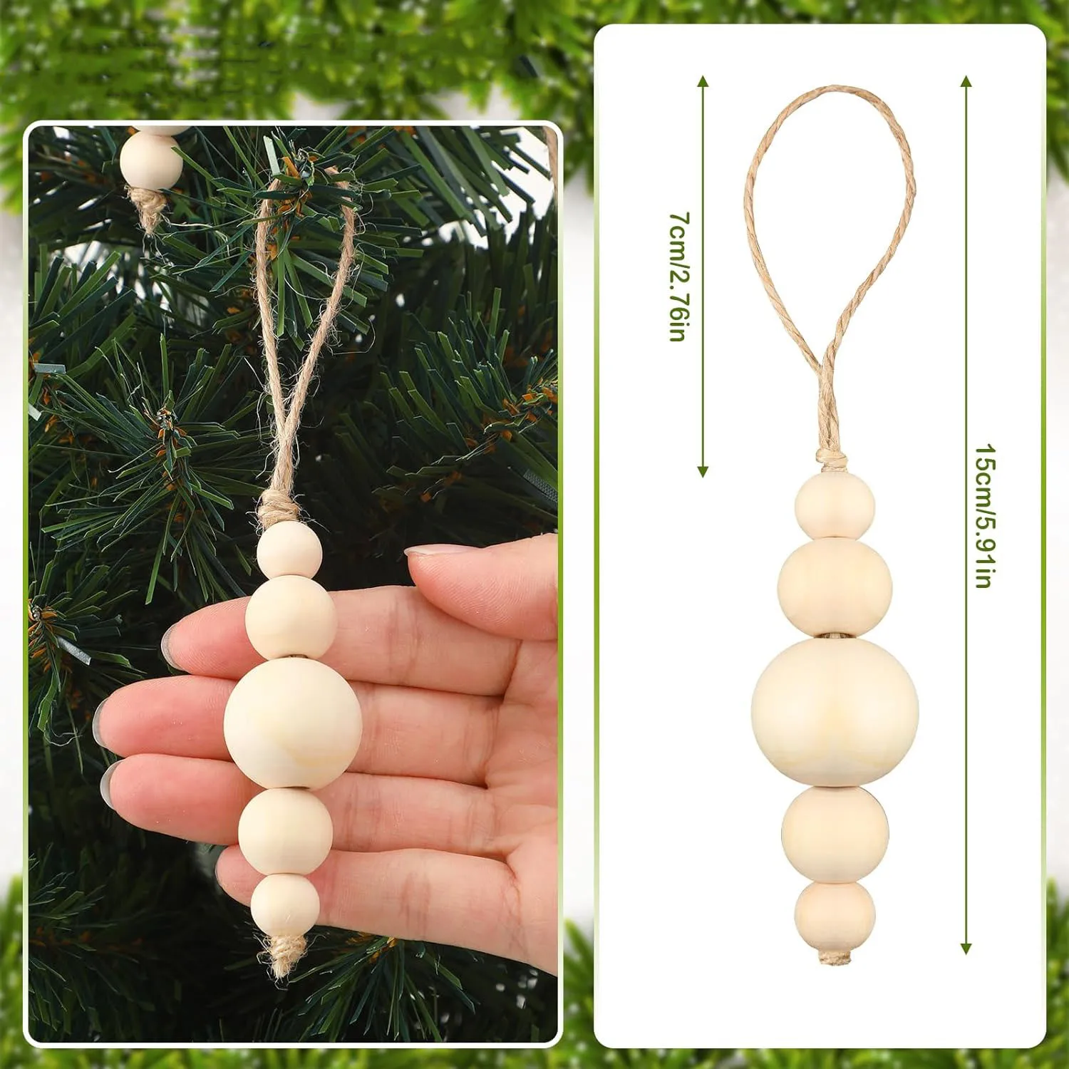 48 pieces of Christmas wood beads Decorate Farmhouse Christmas Tree ornaments Wooden decorations Christmas hanging beaded wreath