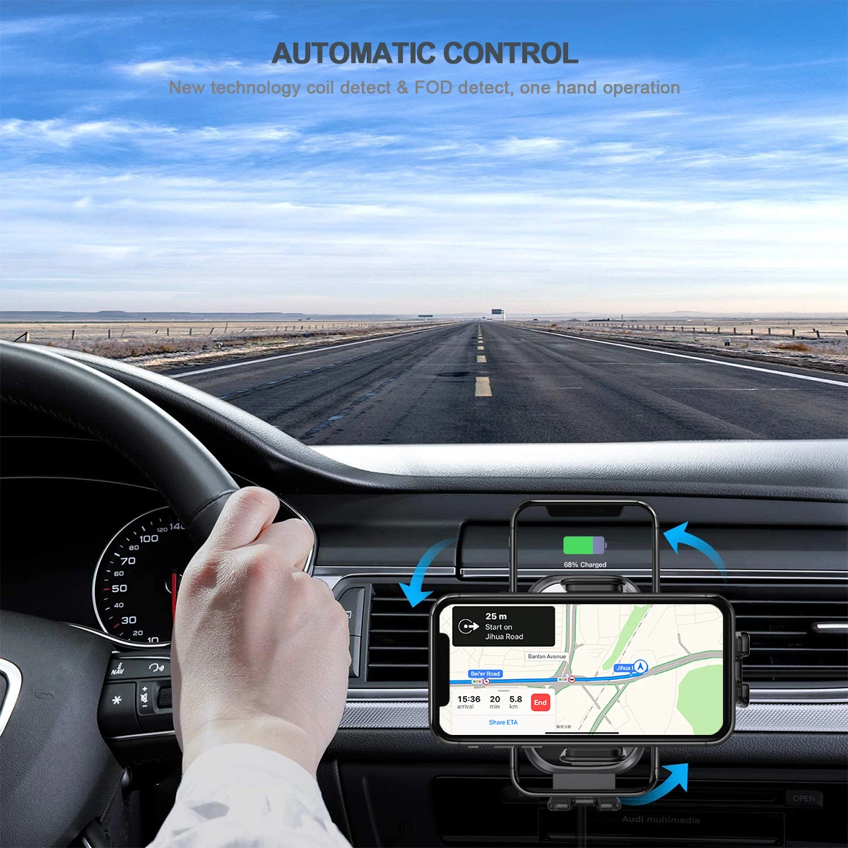 2023 New Automatic Induction Clamping Car Charger Mount 15w Sensor Auto Wireless Clamp Car Phone Charger Holder For