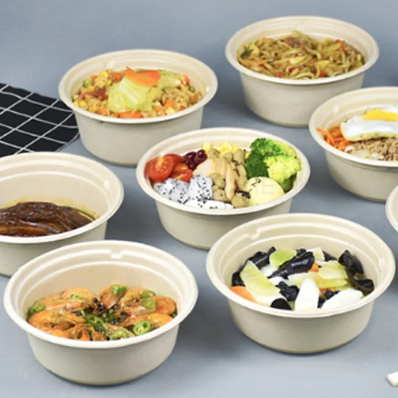  Custom Two Layers Bowls with Lids Round 32 OZ Shallow Paper Bowl