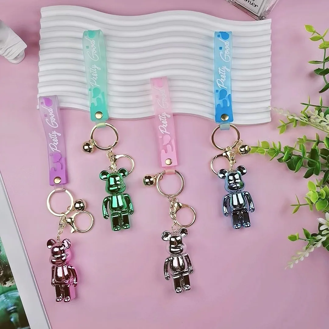 Creative Cartoon Fashion Cross-Border Popular Glossy Violent Bear Keychain Small Personalized Plastic Car Keychain Doll Glossy