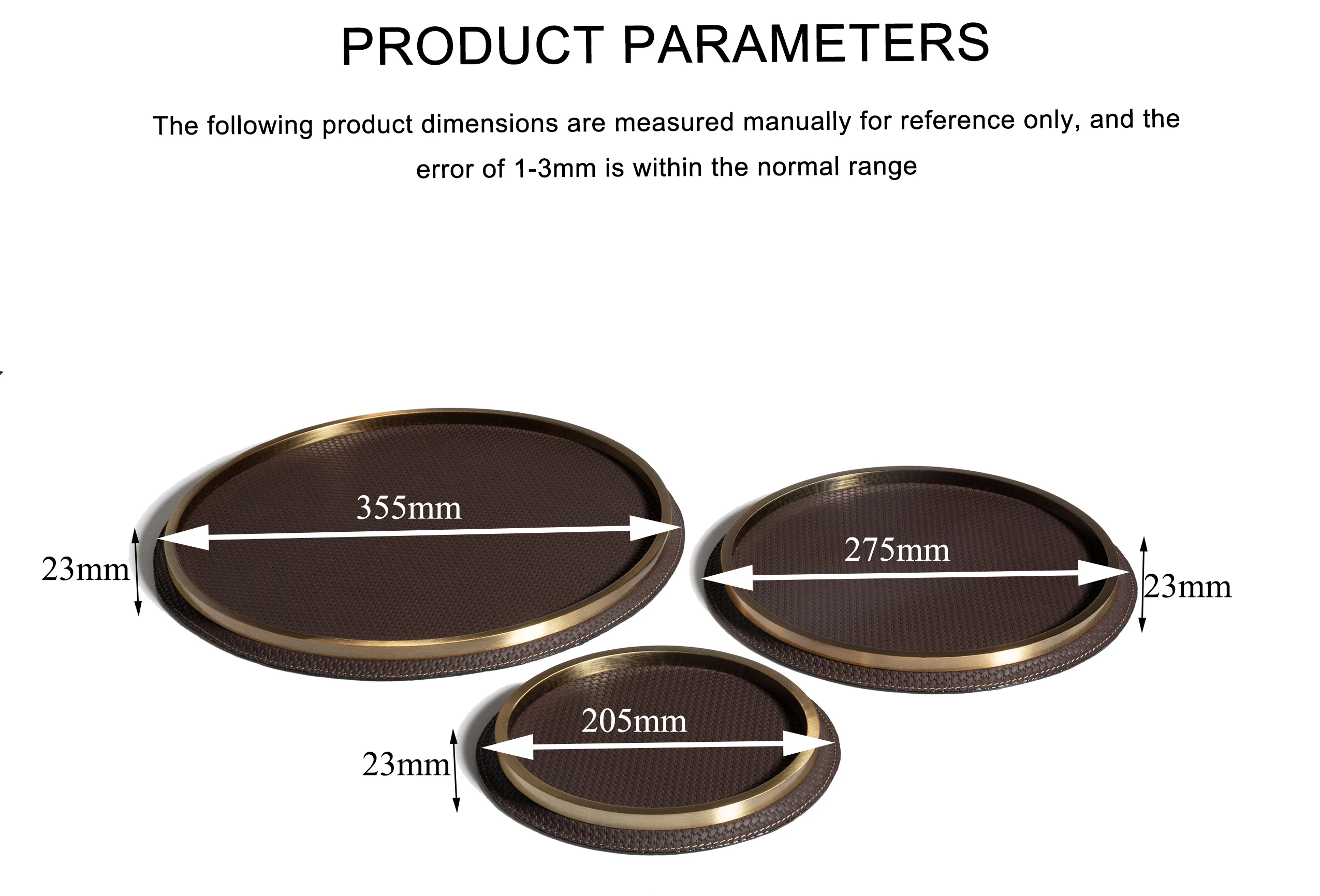 T-159Light luxury modern round tray set hotel restaurant coffee shop European home decoration metal leather service tray