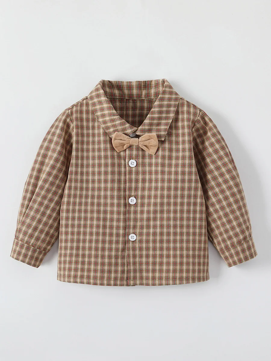 2024 Spring Autumn British Style First Year Old Clothes Suit Children Boy Clothing Set Breathable Three-Piece Corduroy Plaid Set