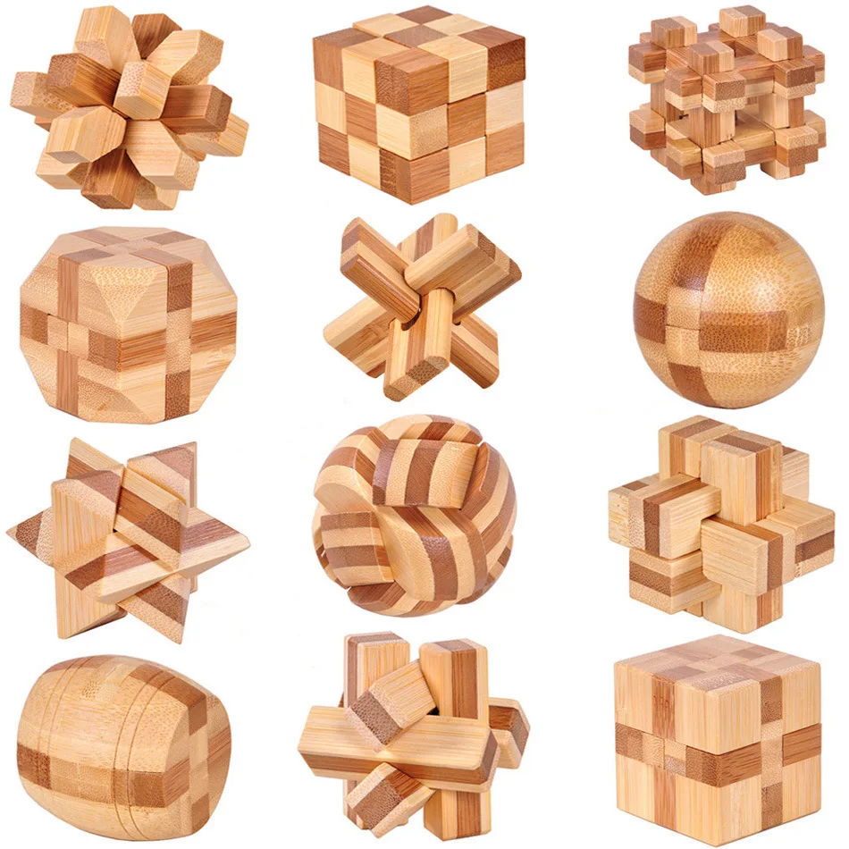 Hotsale Bamboo 3D handmade vintage KongMing lock Luban lock wooden toys adults puzzle children Educational Toy Christmas gift