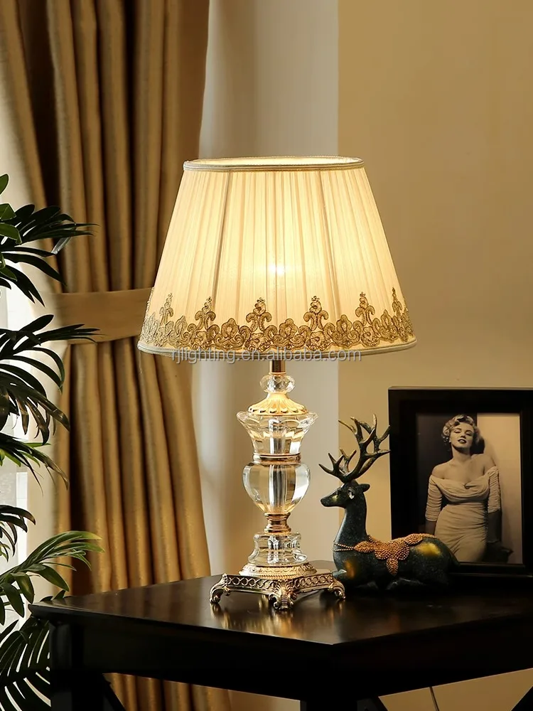 Table Lamp Fabric Lampshade Zinc Alloy Led Crystal European Room Designer Living Room Bedroom Decorative Luxury Romantic 10 90