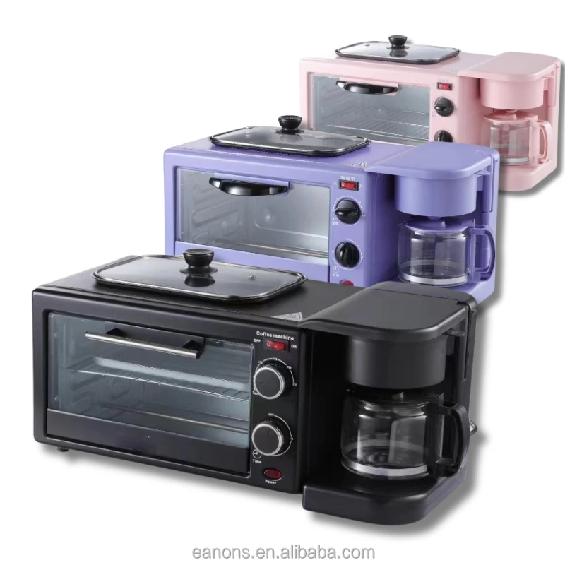 Mini Electric Toaster Oven Coffee Frying Pan Baking Machine 3 In 1 Multifunction Breakfast Maker