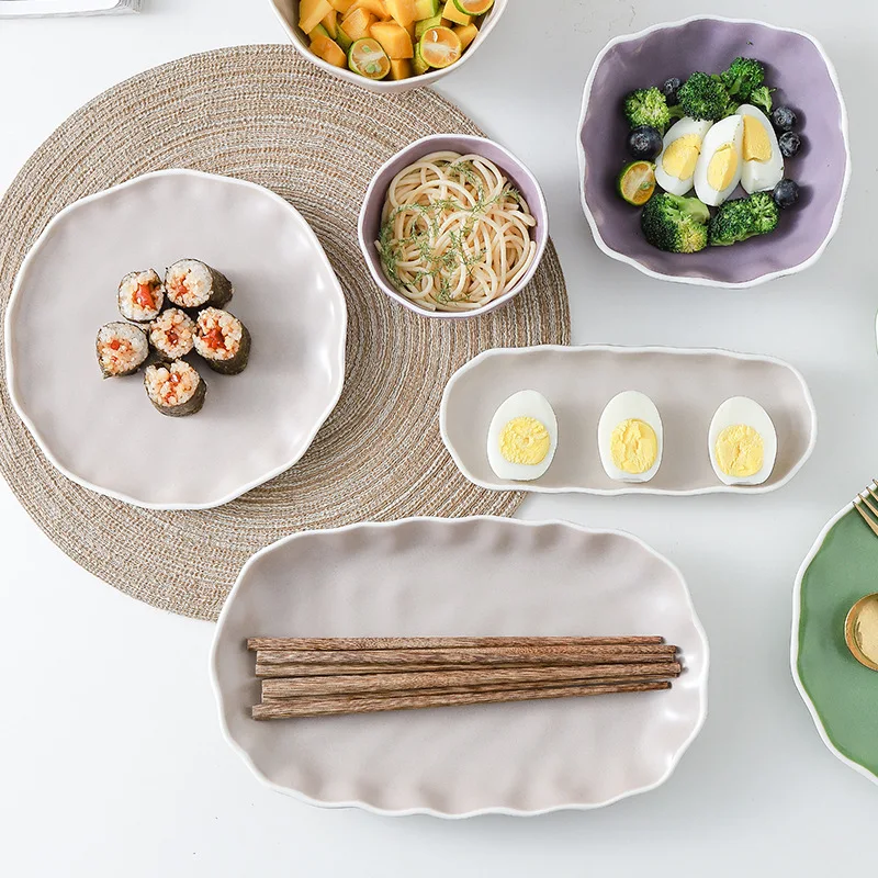 Nordic Ceramic Dinner Porcelain Set Color Glaze Dinner Set Luxury Plates Dinner Ware Plates Set