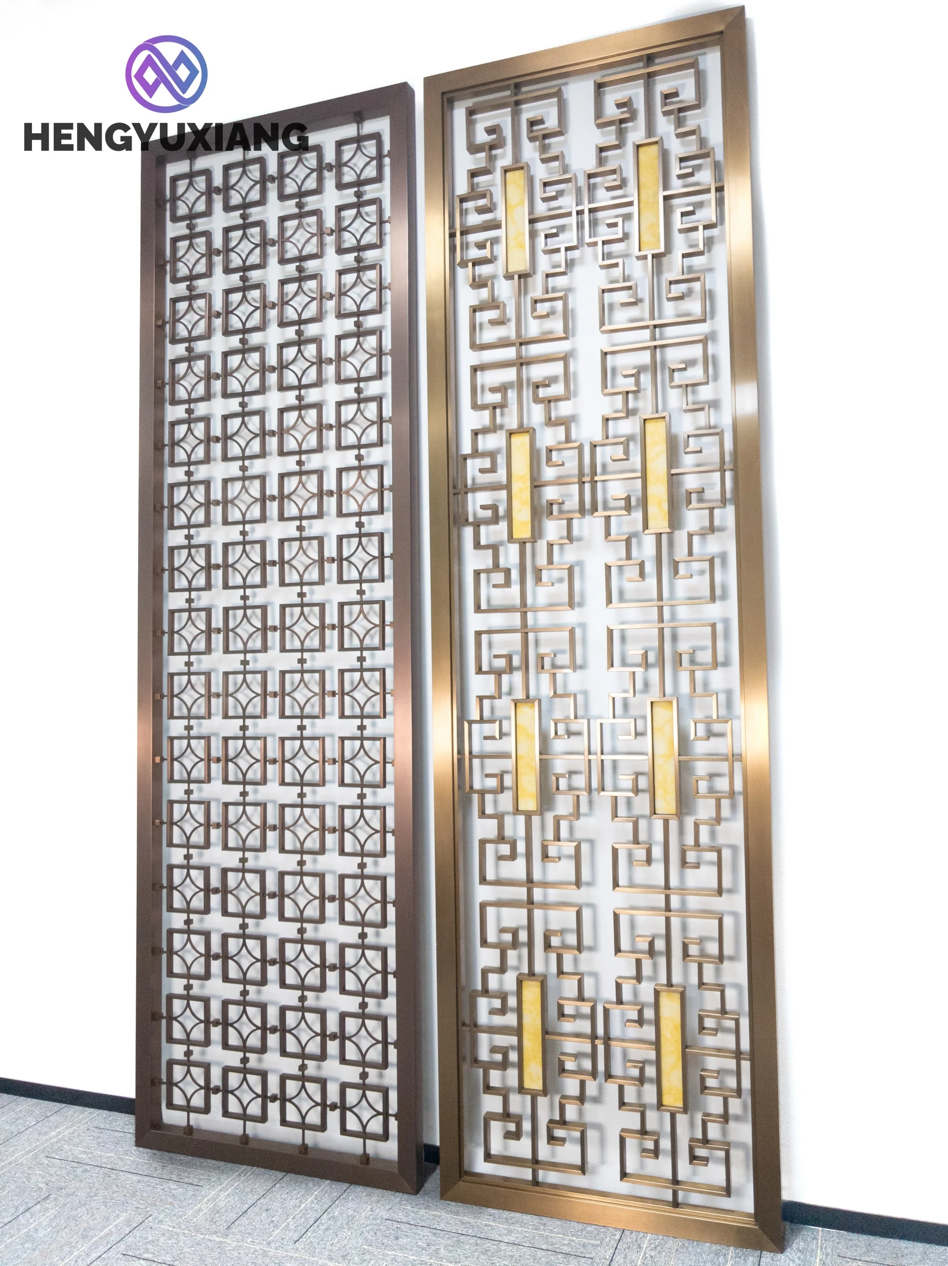 Stainless Steel Screen Laser Cut Metal Room Divider 3D Pattern Gold Room Partition