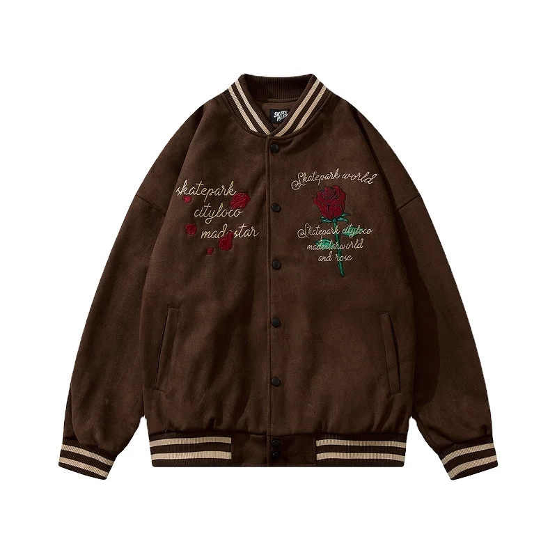 Retro rose embroidered baseball jacket jacket  autumn new high street high quality  brand jacket