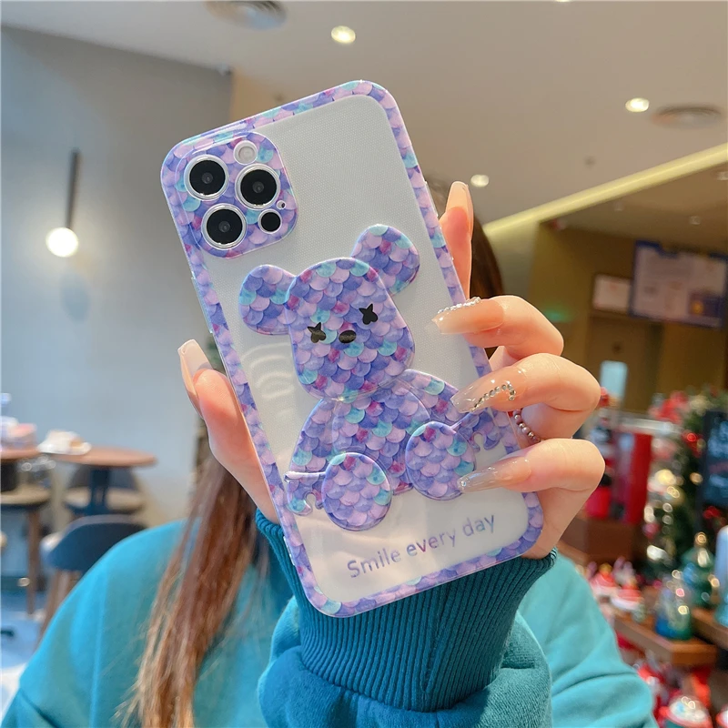 Роскошные чехлы для телефонов с милым медведем iPhone 11 13 Pro 12 Max чехол XR X