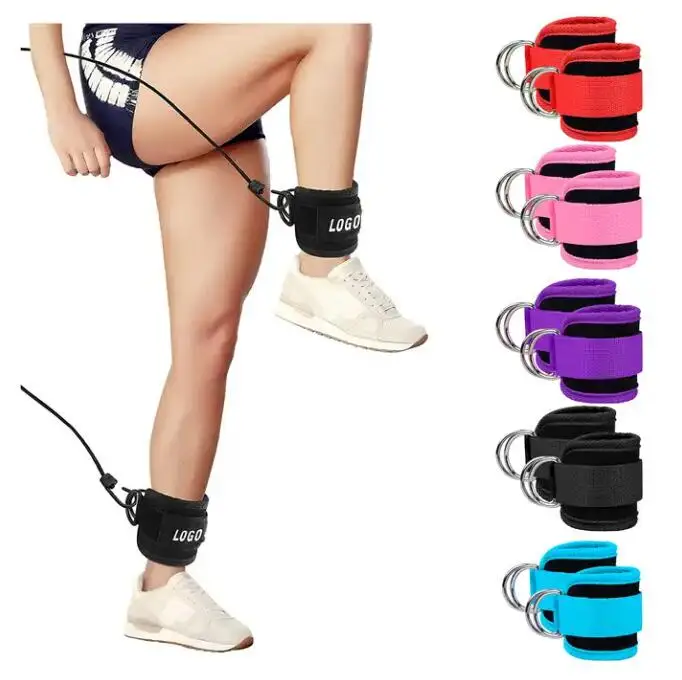 K&B Home Gym Fitness Ankle Strap Double D-Ring Adjustable Neoprene Cable Machine Foot Support Ankle Protector Padding