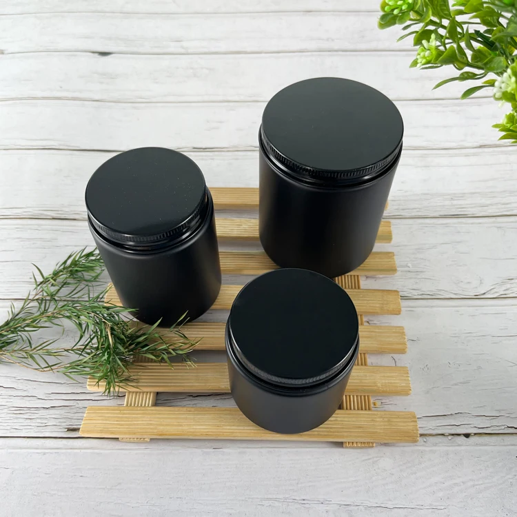 Empty Black Color Round Aromatherapy Bottle with Any Color Spray Home Smooth Glass Jar for Candles with Black Aluminum Lids