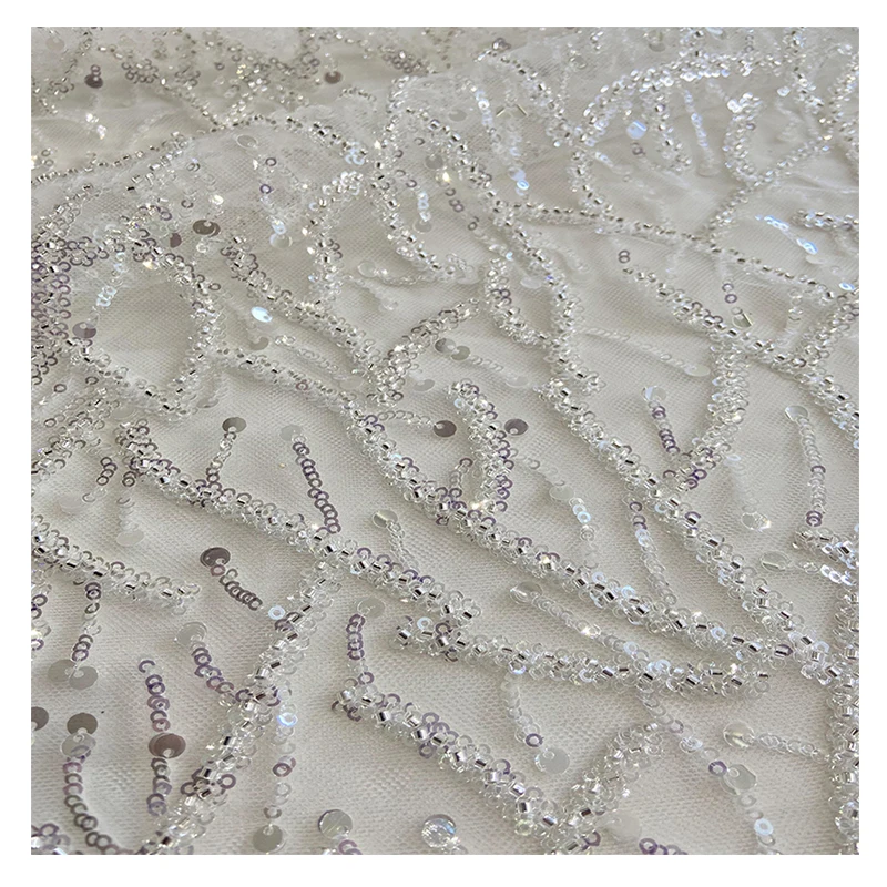 Hong Long Fashion Design Flower Embroidery Attractive French Tulle Lace Fabric For Beautiful Wedding Dress