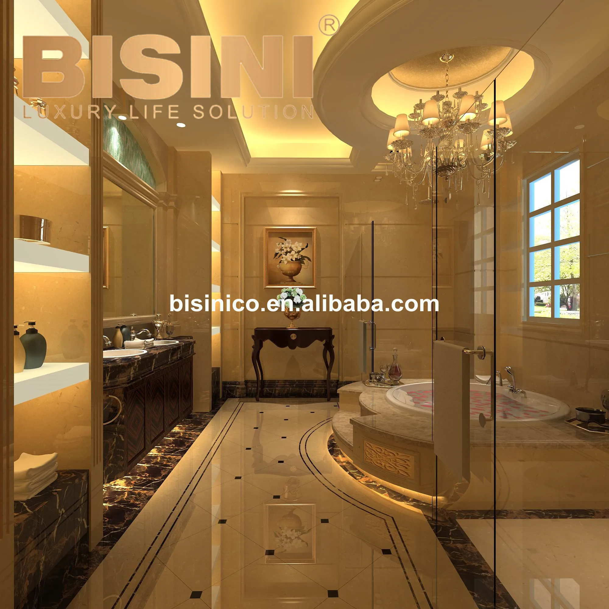 Bisini Project Arrangement Luxurious Bathroom 3D Classic Home Design Service