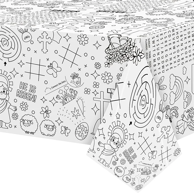 Disposable Easter Color-in Paper Tablecloth Decoration Happy Easter Paper Table Cover