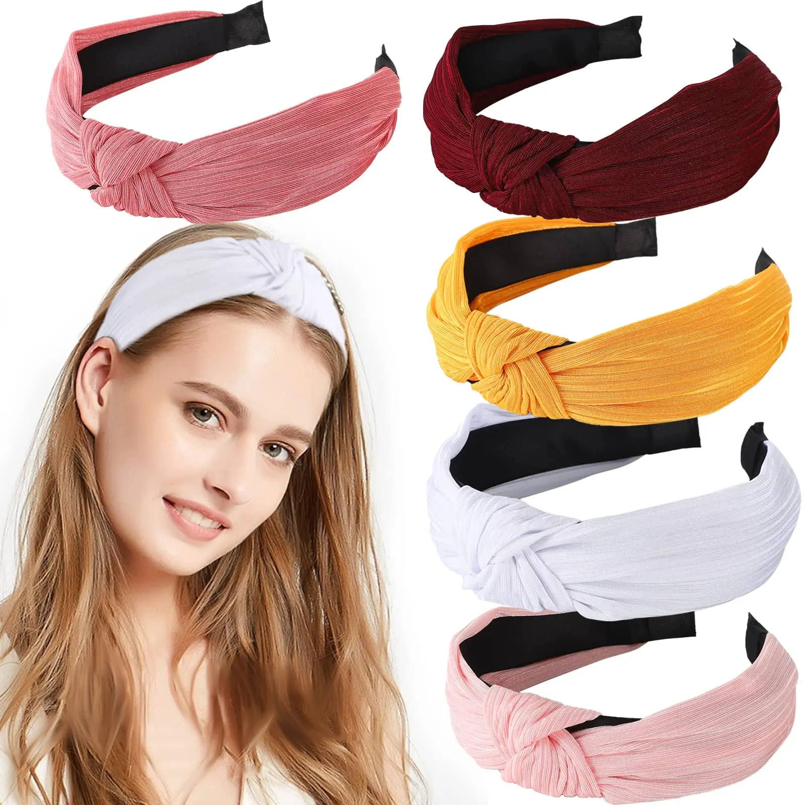 Womens Headbands Padded Wide Simple Fashion Non-Slip Wide Top Knot Turban Velvet Hair Hoops Hairband