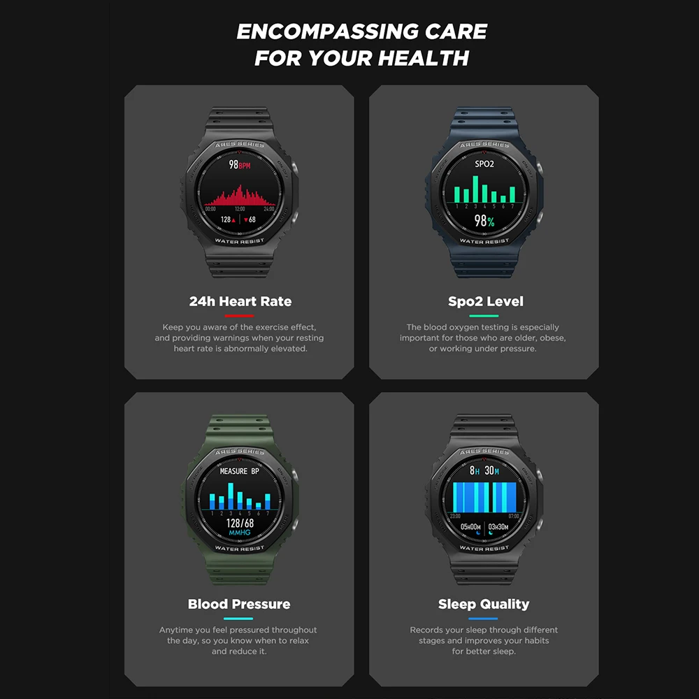 2022 latest product zeblaze ares 2 Smart watch Amazon express hot selling IP68 waterproof smart wearable heart rate smartwatch